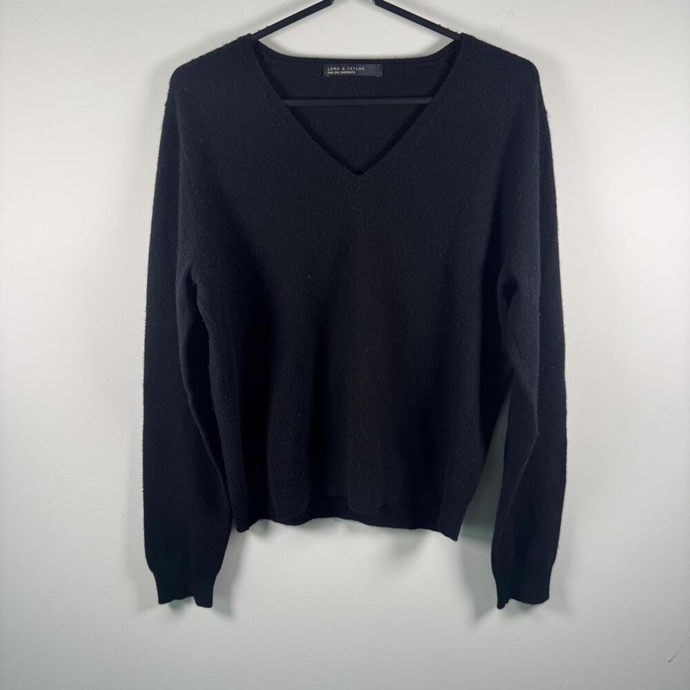 Lord & Taylor Sweater Mens Medium Black Two Ply Cashmere V Neck Pullover